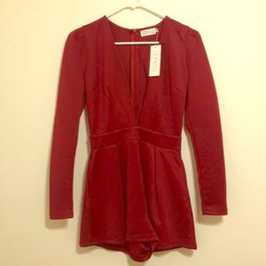 Lioness deep-v romper in burgundy